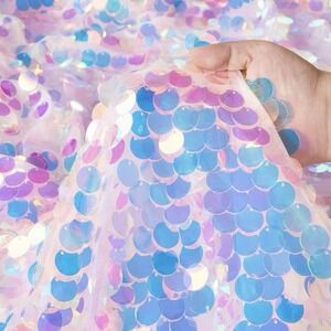 Mermaid Tablecloth Pink Payette Sequin For Birthday Ocean Themed Party 54"x35"